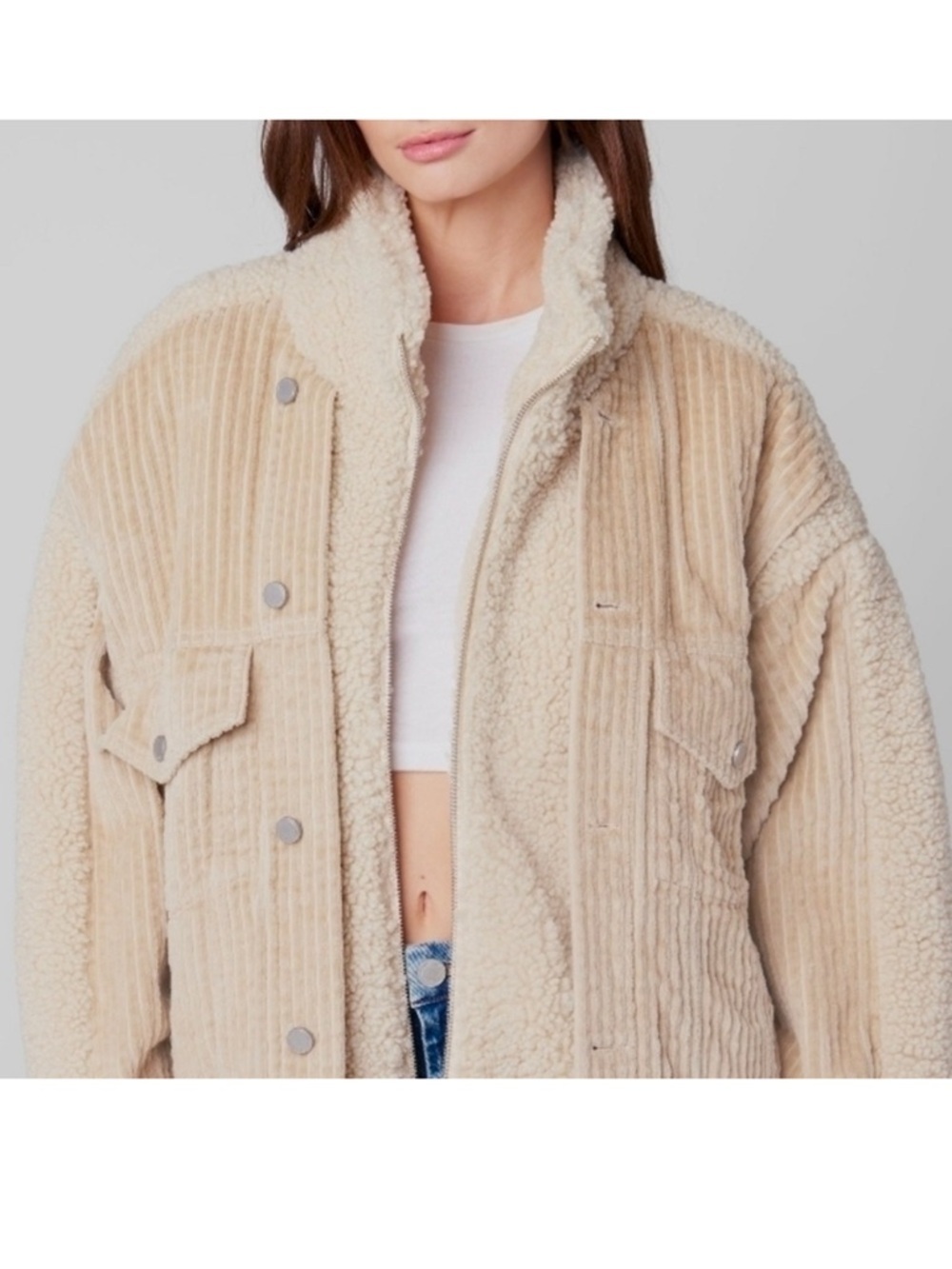 Blank NYC Cream Tan Corduroy Sherpa Teddy Coat Size Large NWT